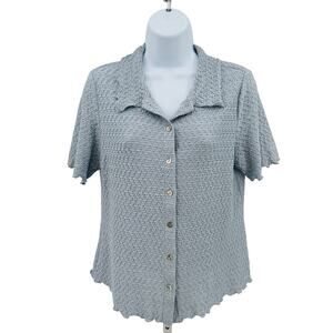 Status by Chenault Top Light Blue Textured Button Front WMNS M Chic Stretch